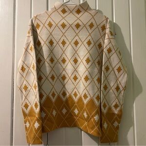 Rachel Zoe funnel neck geometric argyle sweater-small like new